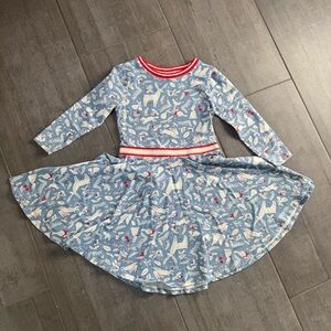 Mini Boden bunny bunnies blue skater dress 5 6 7 8 Red White Striped Collar